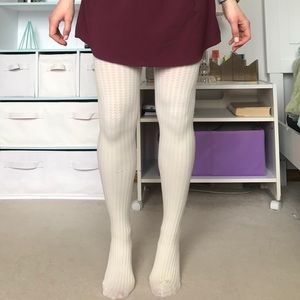 Cream Knit Tights Thin
